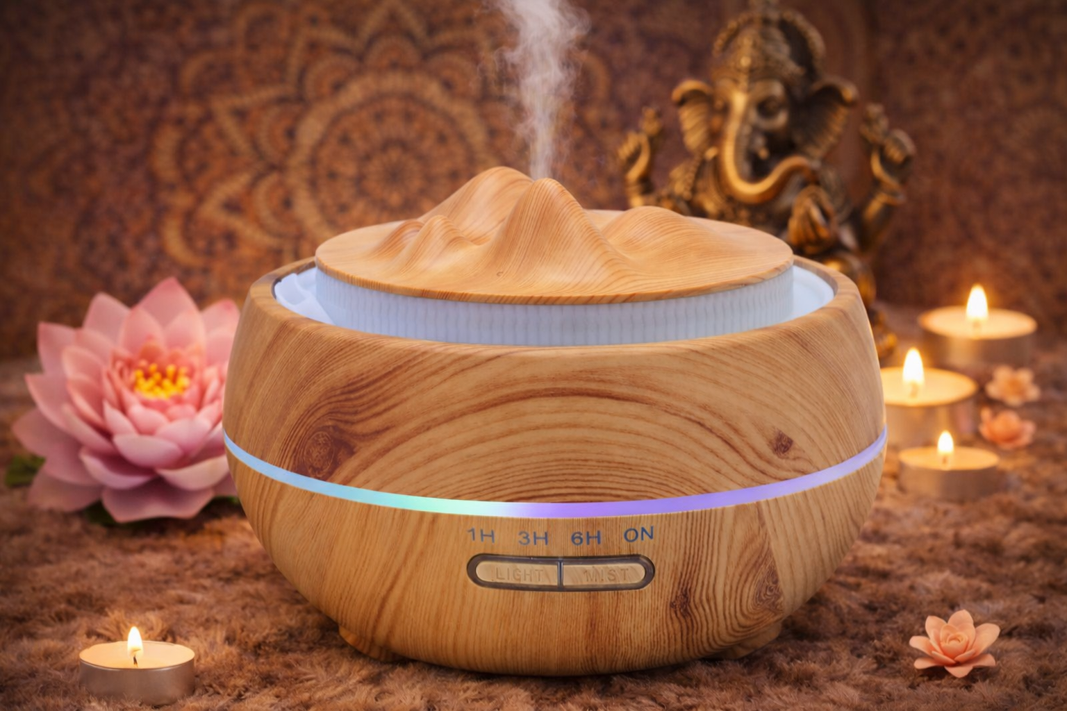 🌿 Diffuseur d’Huiles Essentielles Zen Bois – Ambiance Cocooning ✨ Détente • Bien-être • Atmosphère apaisante – L’Instant Namasté
