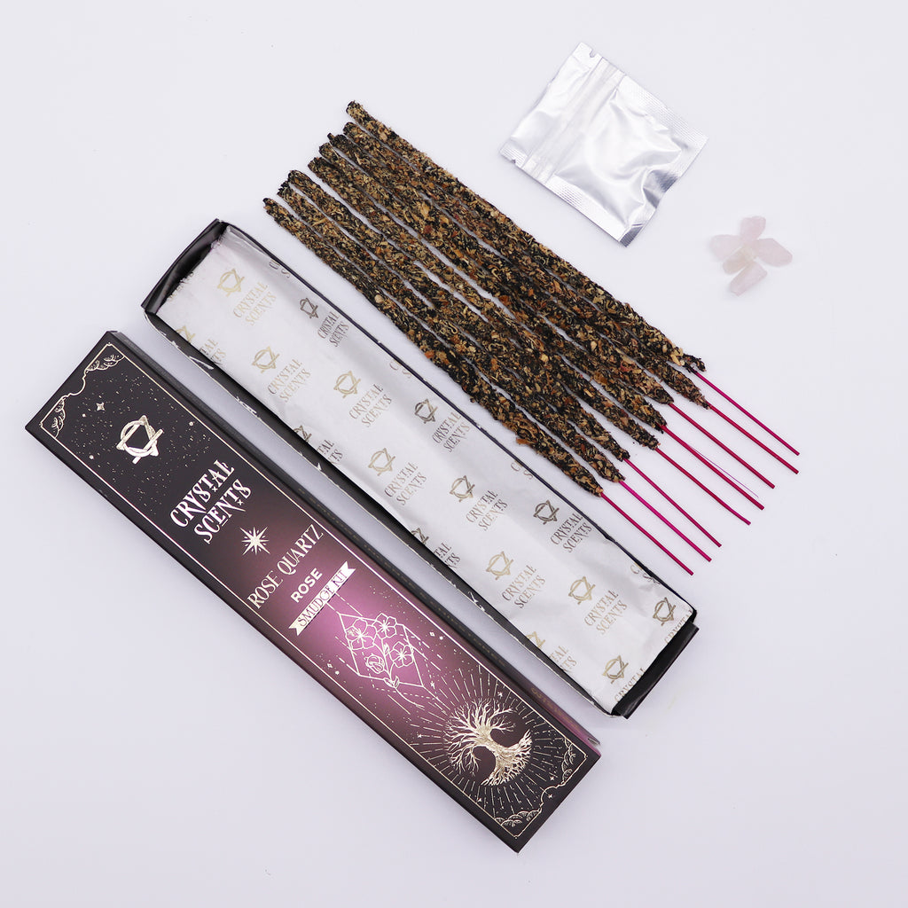 💗 Coffret Encens & Cristal de Quartz Rose – Rose