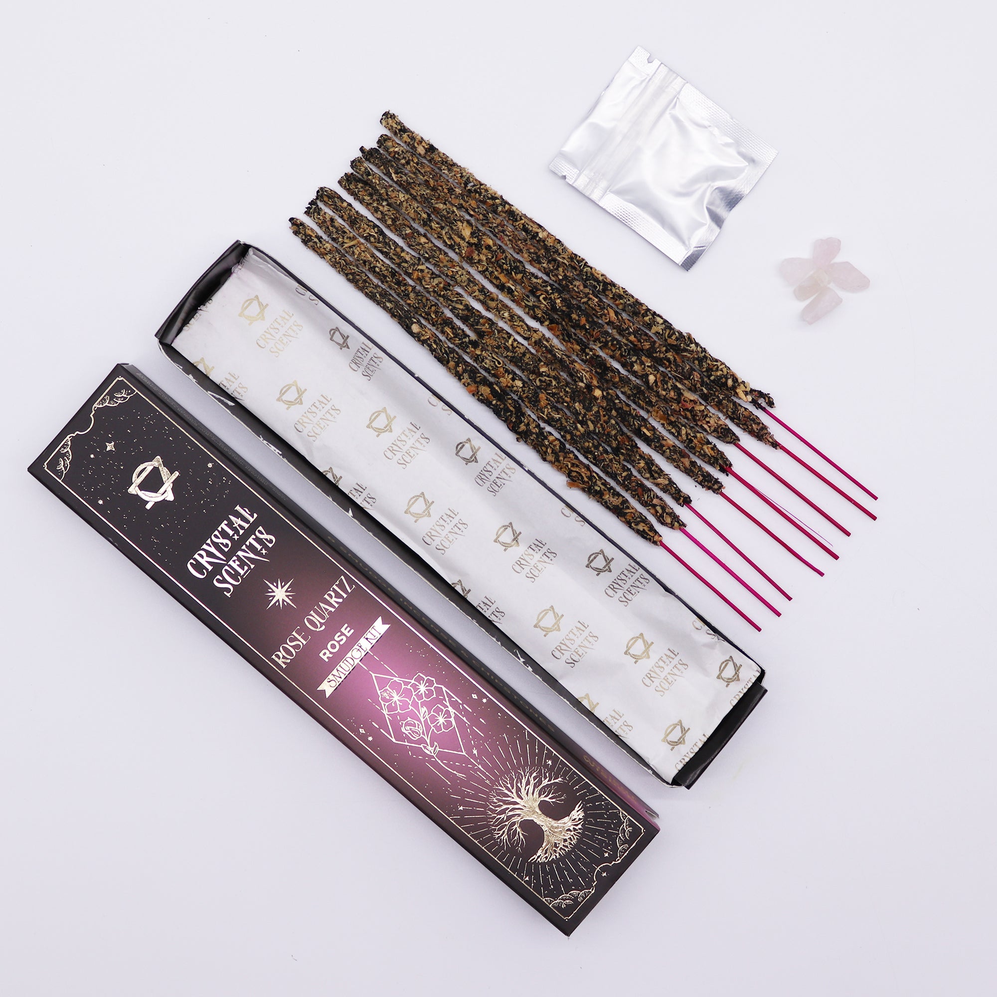 💗 Coffret Encens & Cristal de Quartz Rose – Rose