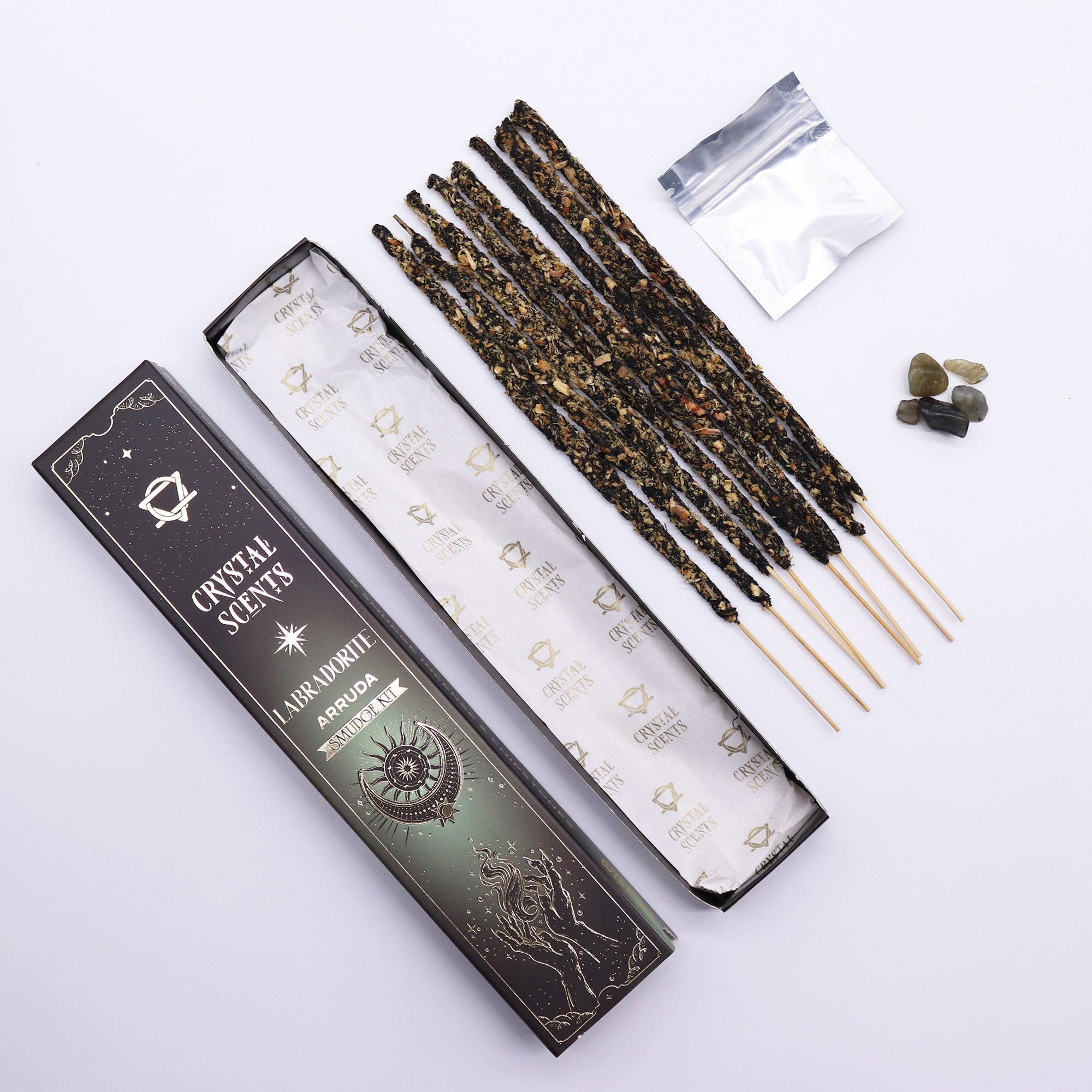 🌌 Coffret Encens & Cristal de Labradorite – Arruda
