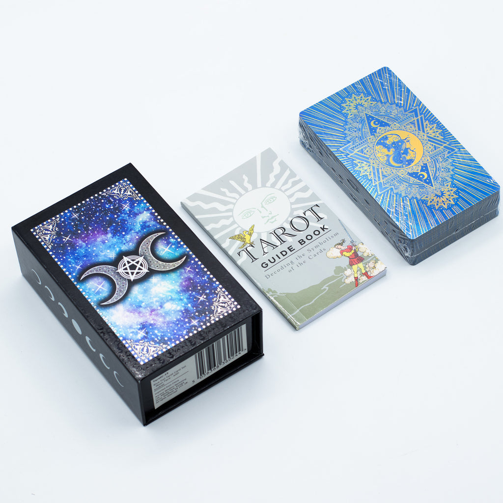 🌙 Tarot “Sagesse Lunaire” – Blue Foil Moon Face – 78 Cartes + Livret ✨ Intuition • Émotions • Cycles – L’Instant Namasté Herve
