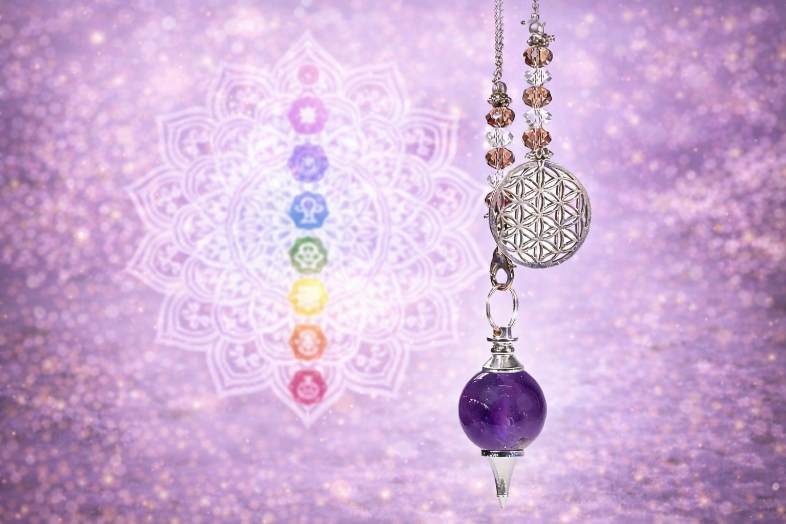 ✨ Pendule Améthyste – Chaîne Fleur de Vie ✨