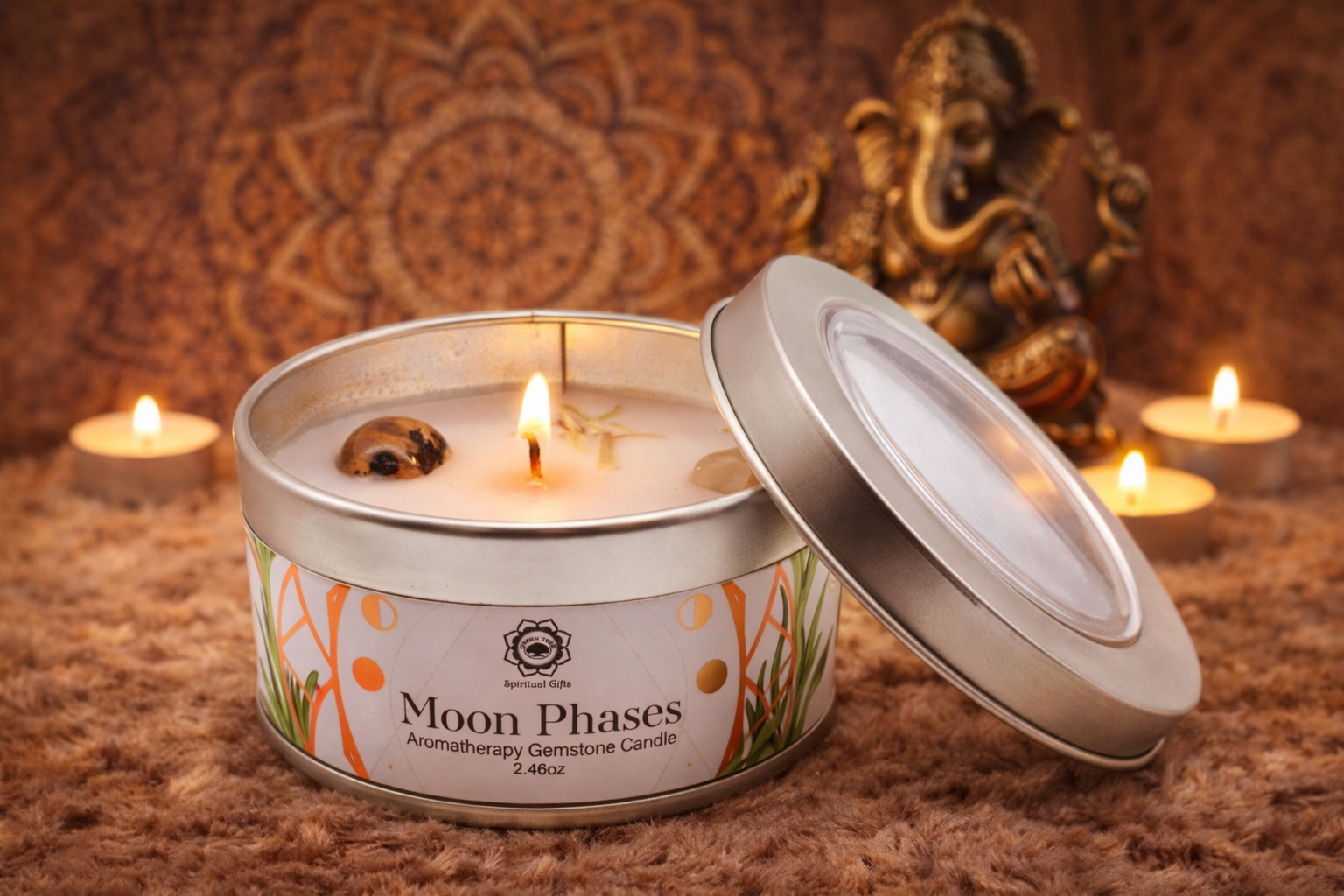 🌙 Bougie “Phases de la Lune” – Format Nomade – 70g ✨ Détente • Intuition • Ambiance cocooning – L’Instant Namasté