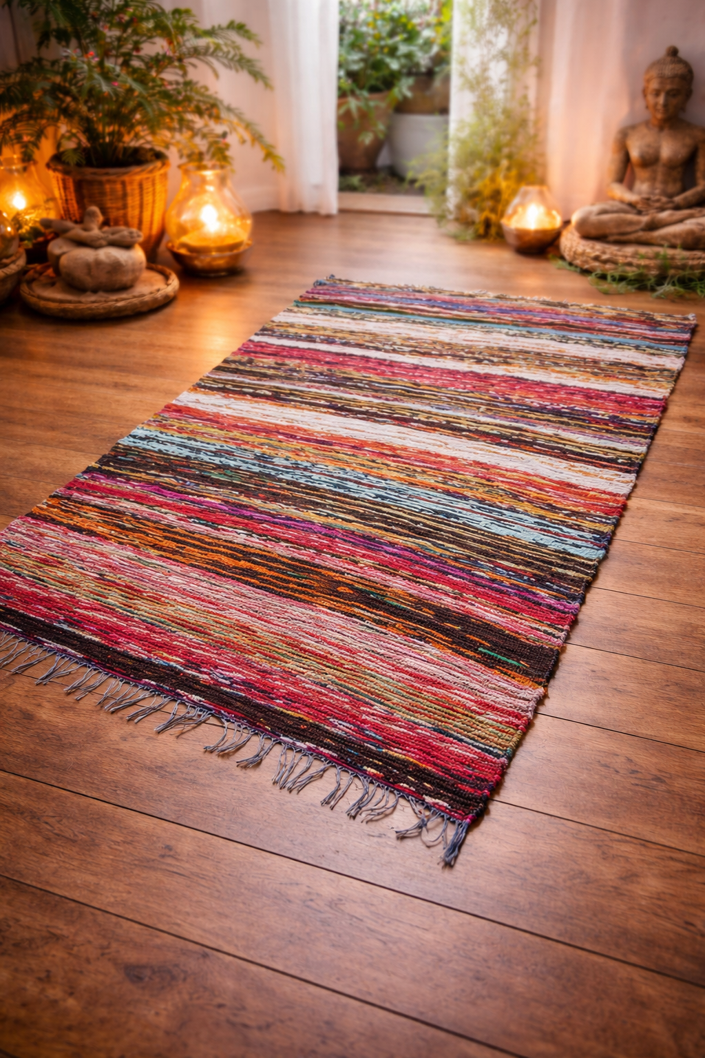 💖 Tapis Bohème en Coton Recyclé – Rouge Énergie
