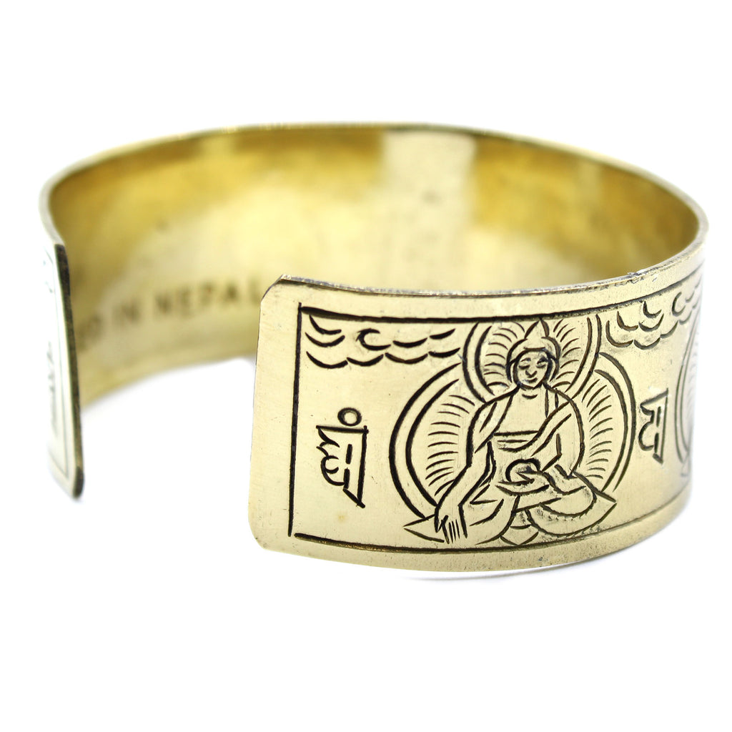 🕉️ Bracelet Mantra Tibétain – Cinq Bouddhas en Laiton
