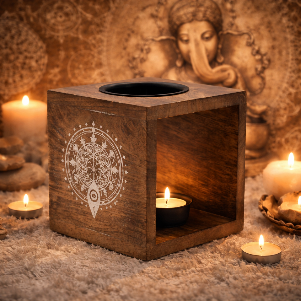 🌙 Brûleur à Huile en Bois – Déesse de la Lune (Fait Main en Inde) ✨ L’Instant Namasté – Herve