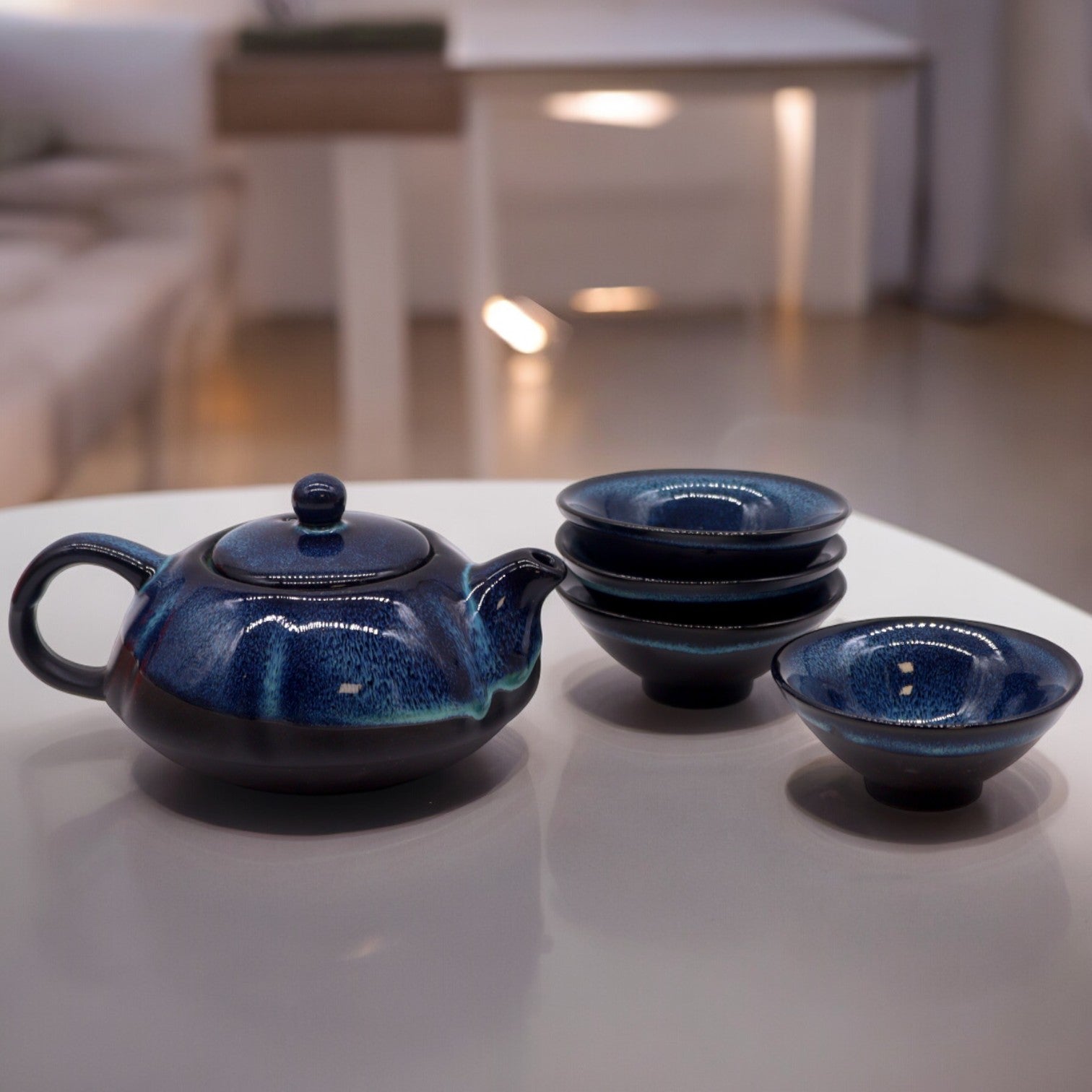 ✨🌿 Set Théière Herbal Bleue – Pot + 4 Tasses 🍵