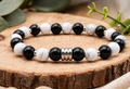 🌿 Bracelet Celyos Argenté – Howlite Blanche & Onyx Noir