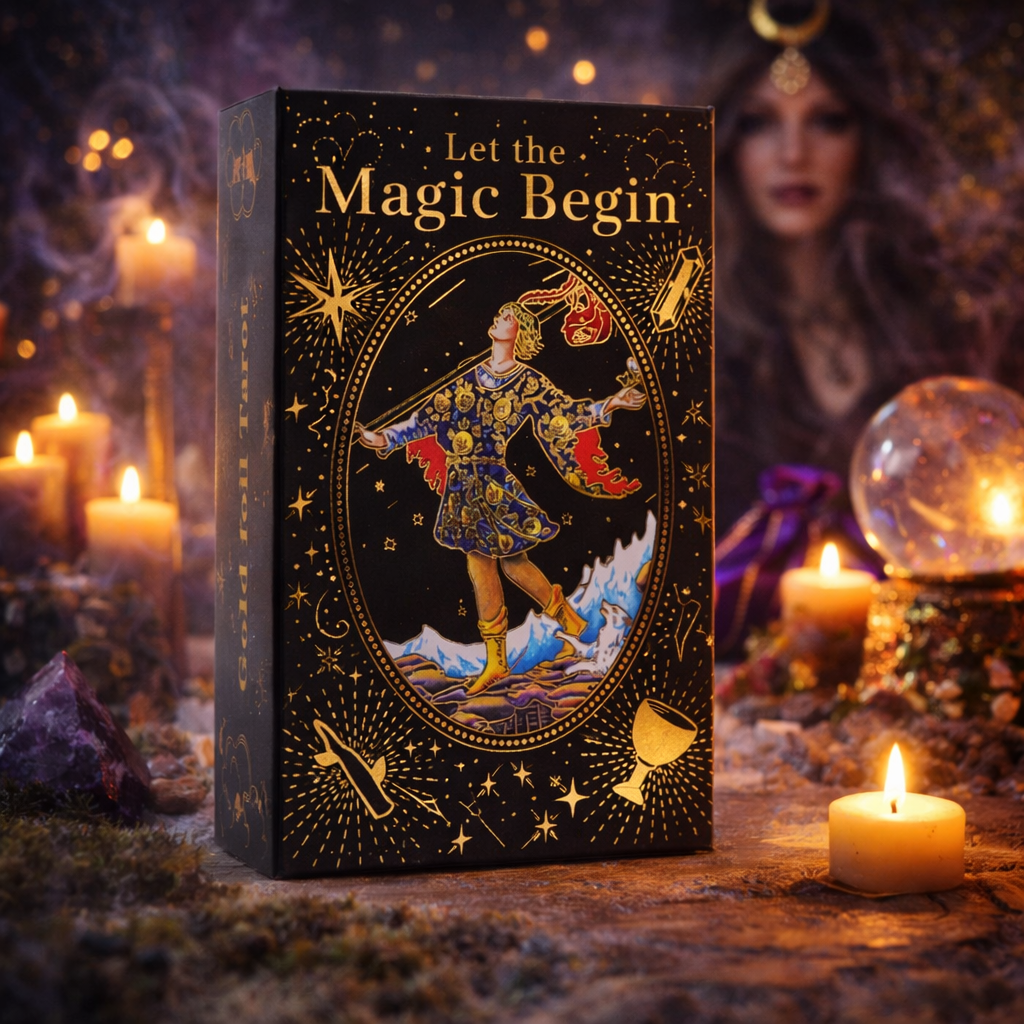 ✨ Tarot Doré “Let the Magic Begin” – Coffret Mystique 🌙 Jeu de 78 cartes – Édition luxe ✨ L’Instant Namasté – Herve