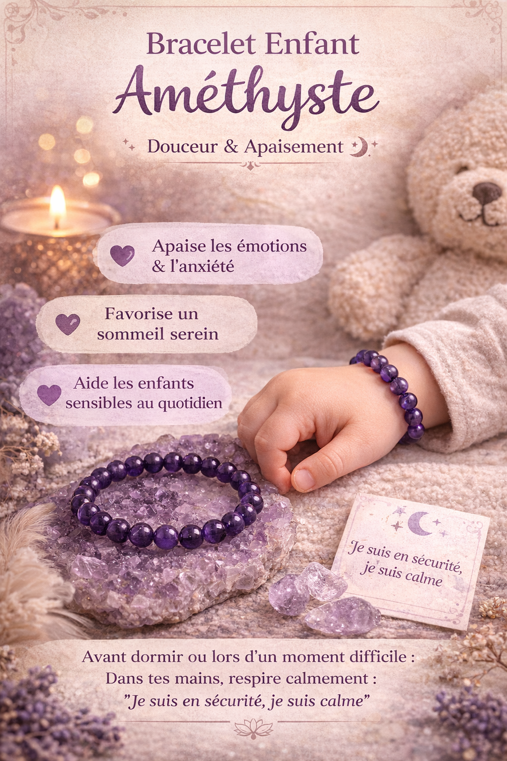 💜 Bracelet Enfant Améthyste – Douceur & Apaisement 🌙✨