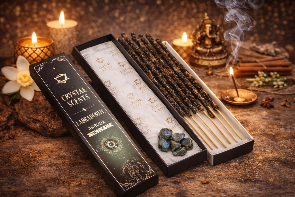 🌌 Coffret Encens & Cristal de Labradorite – Arruda