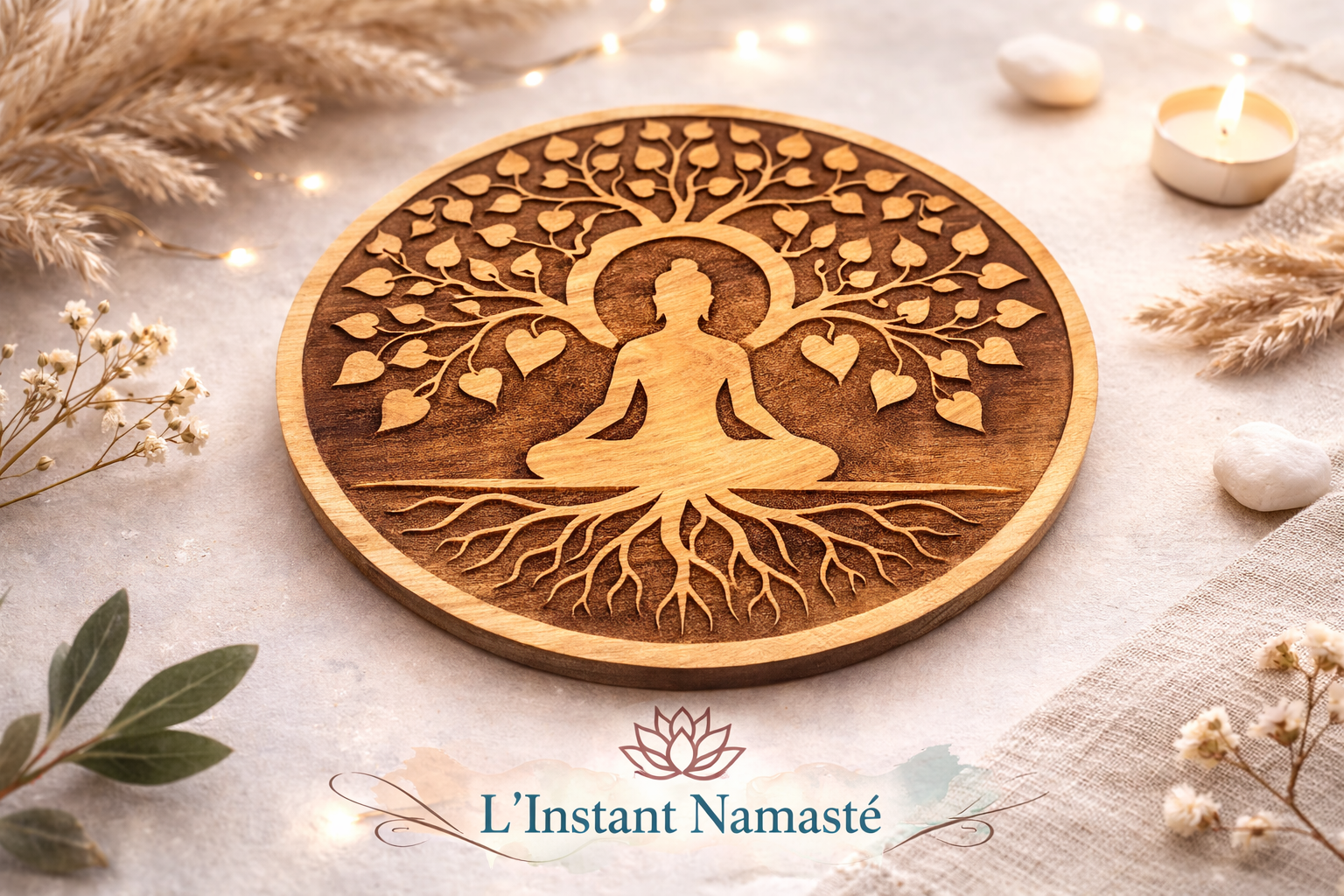 🌳 Plaque Méditation – Arbre de Vie & Bouddha 🕉️
