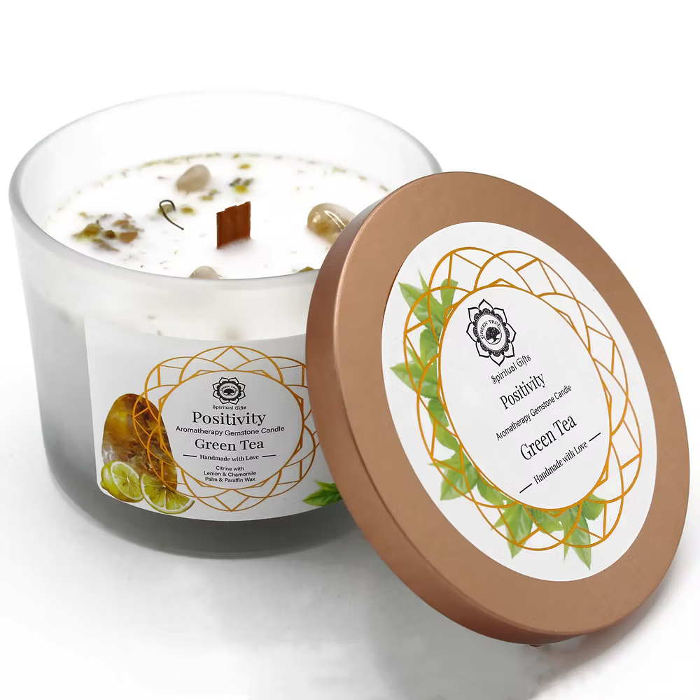 Bougie au Thé vert et Gemmes de Citrine - Positivité
