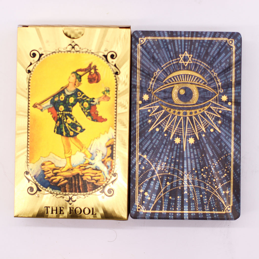 👁️ Tarot “Œil Mystique” – Blue &amp; Gold Foil – 78 Cartes + Livret  ✨ Intuition • Protection • Vision intérieure – L’Instant Namasté Herve