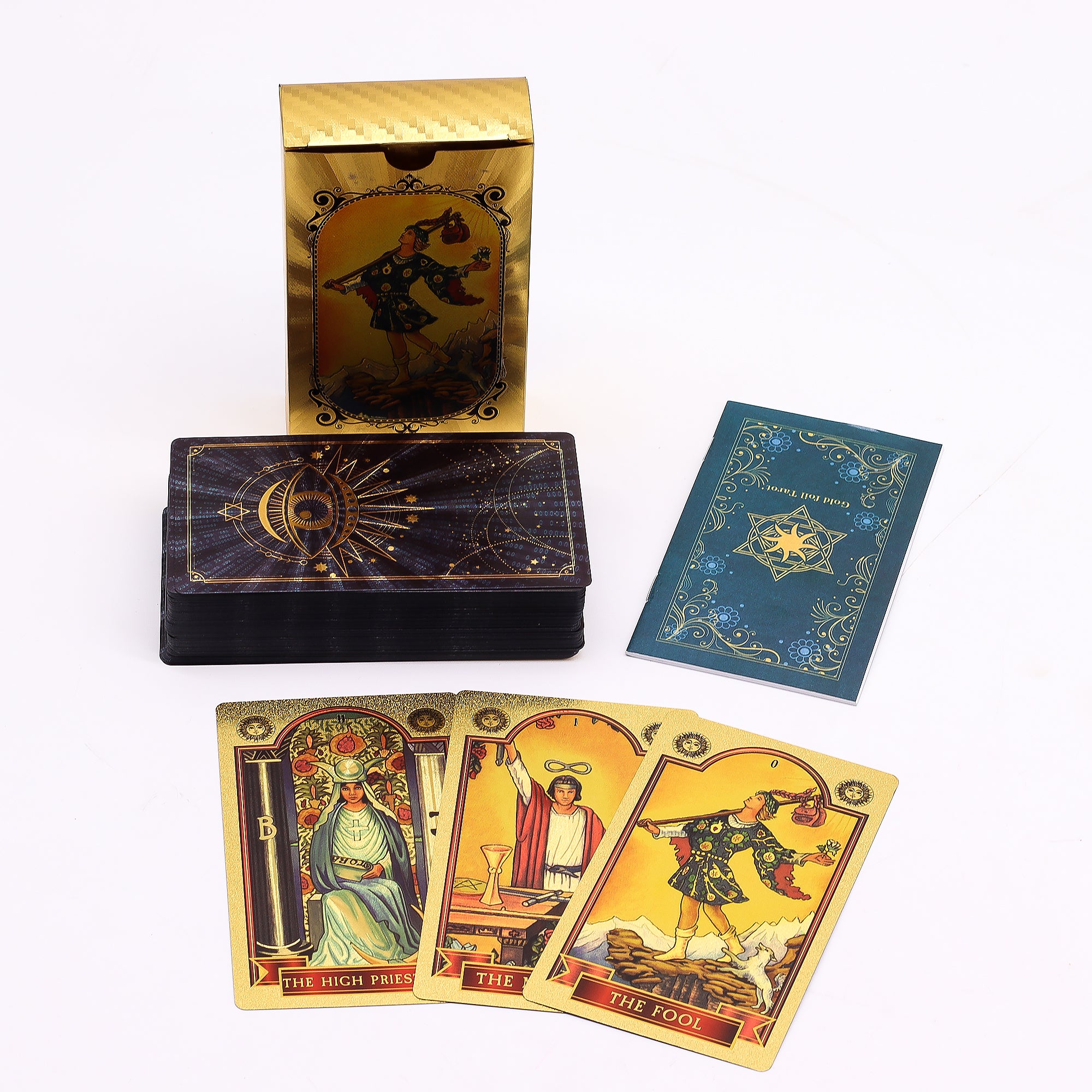 👁️ Tarot “Œil Mystique” – Blue &amp; Gold Foil – 78 Cartes + Livret  ✨ Intuition • Protection • Vision intérieure – L’Instant Namasté Herve