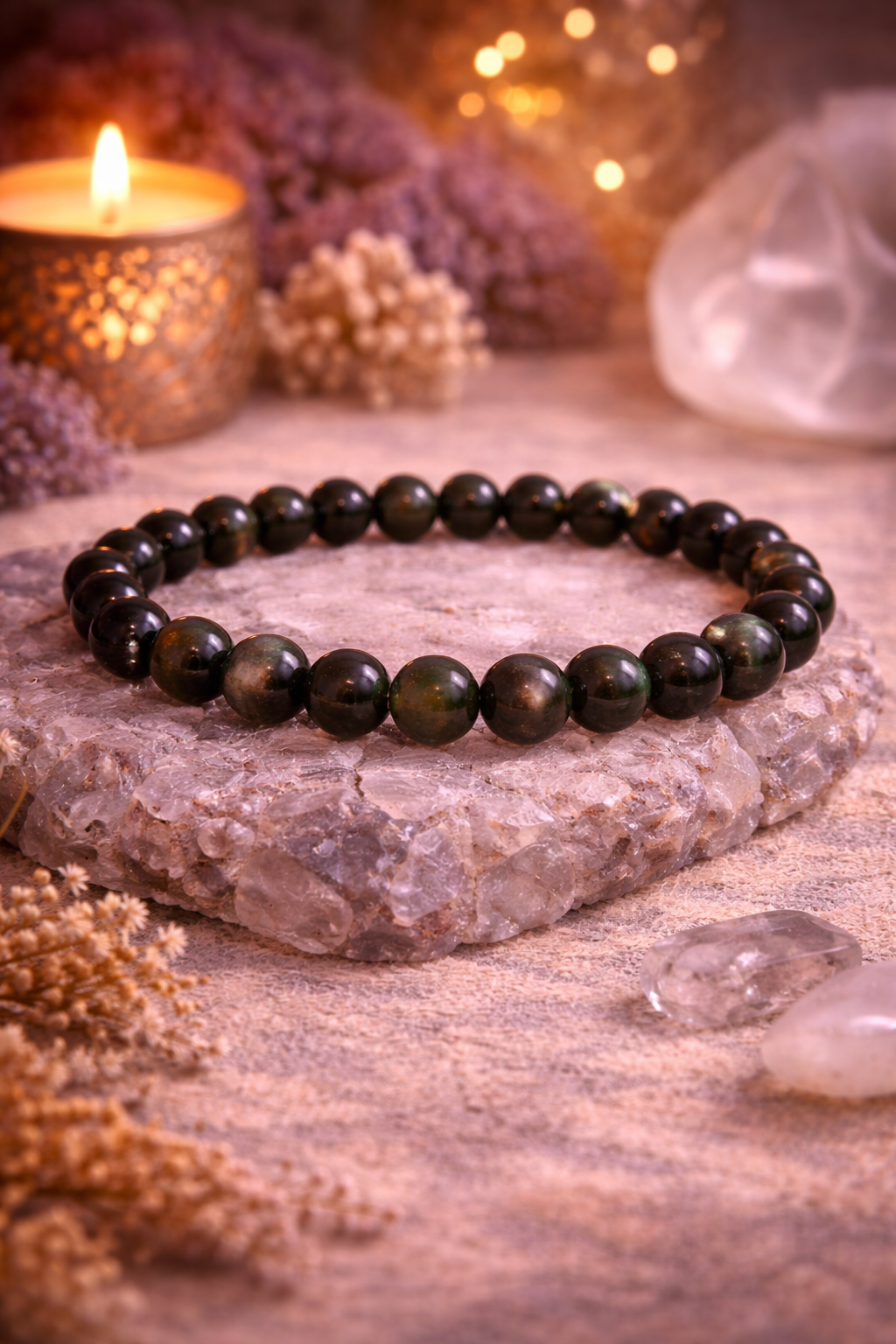 🌑 Bracelet Obsidienne Dorée – Protection & Clarté Intérieure ✨