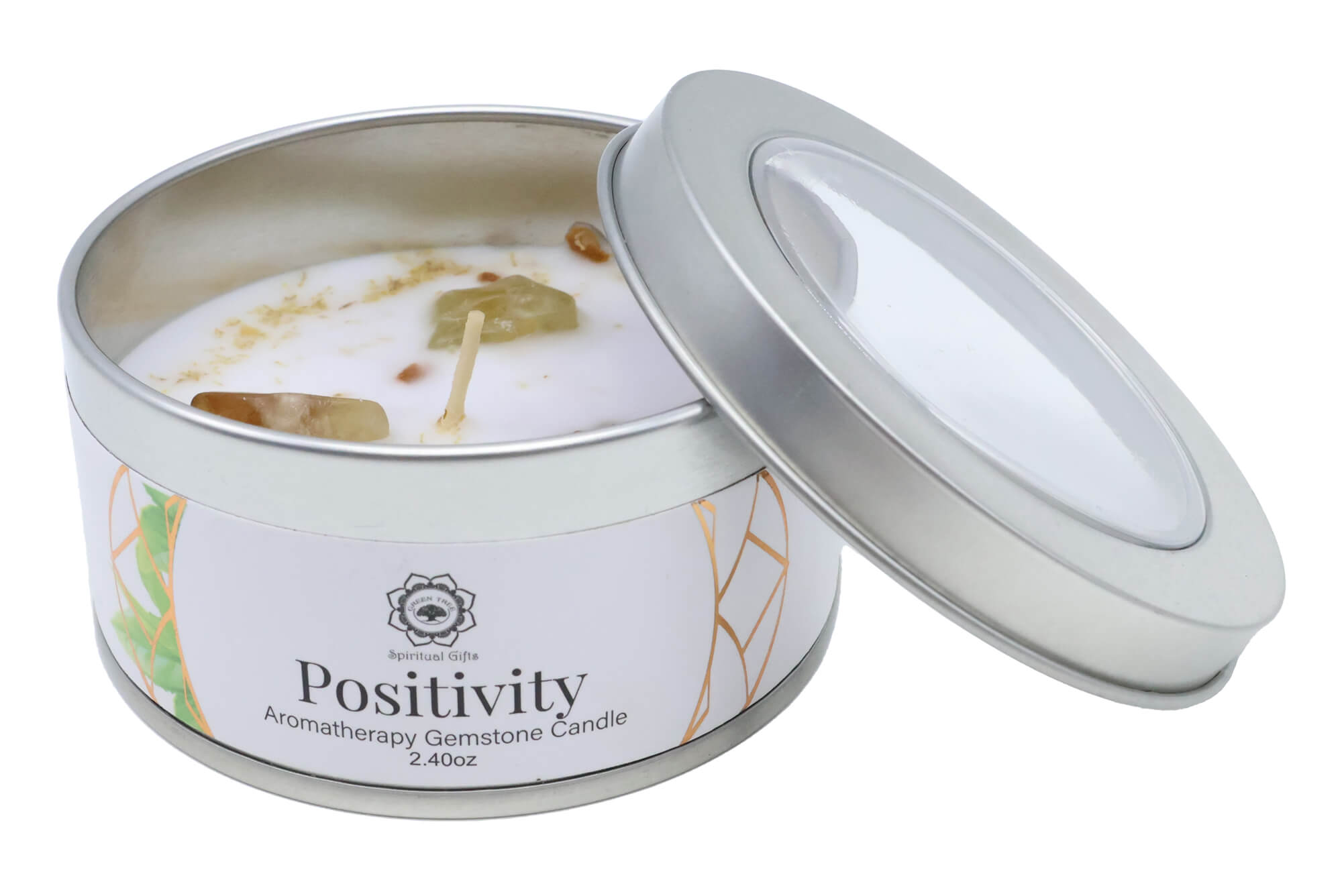 🕯️ Bougie « Positivité » – Citrine & Thé Vert 70 g 🌿✨