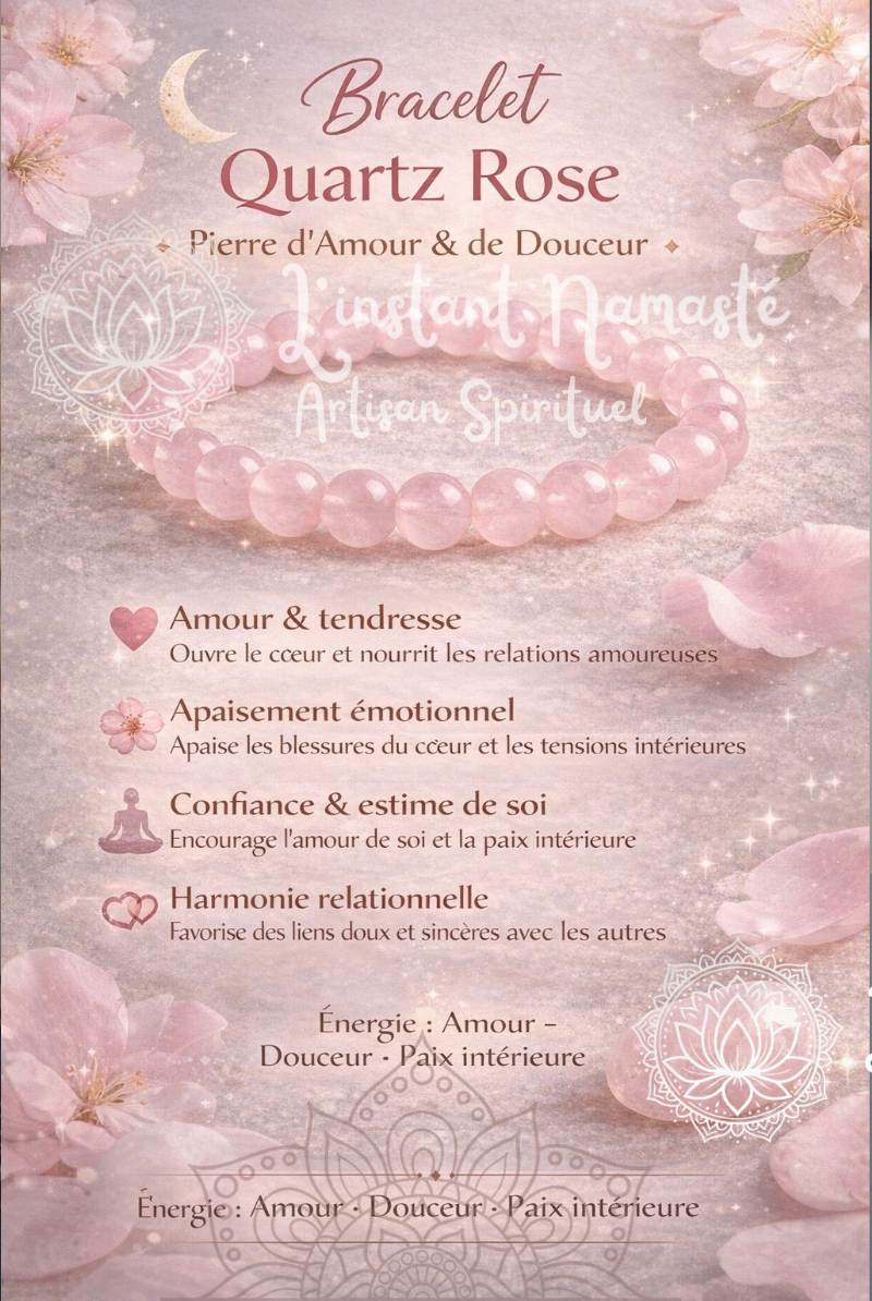 🌸 Bracelet Diffuseur d’Huiles Essentielles — Quartz Rose 8 mm