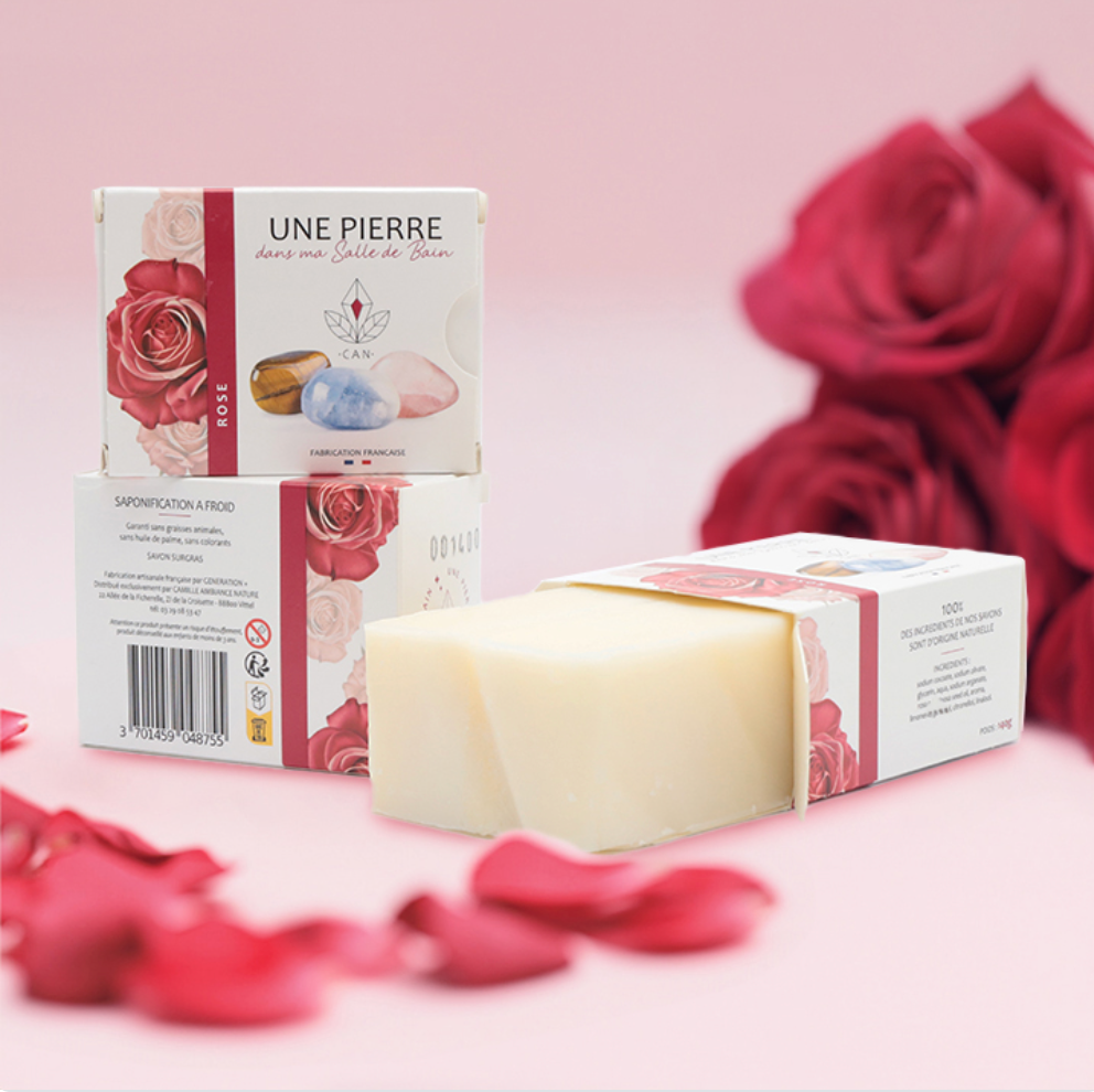 Savon Naturel à la Rose avec Pierre – 140g  🌹