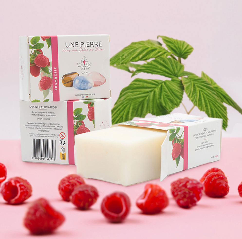 Savon Naturel Framboise avec Pierre – 140 g 🍇