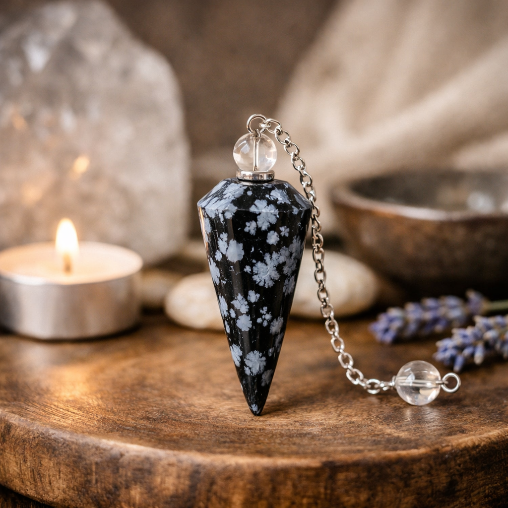 Pendule en Obsidienne Flocon de Neige ❄️