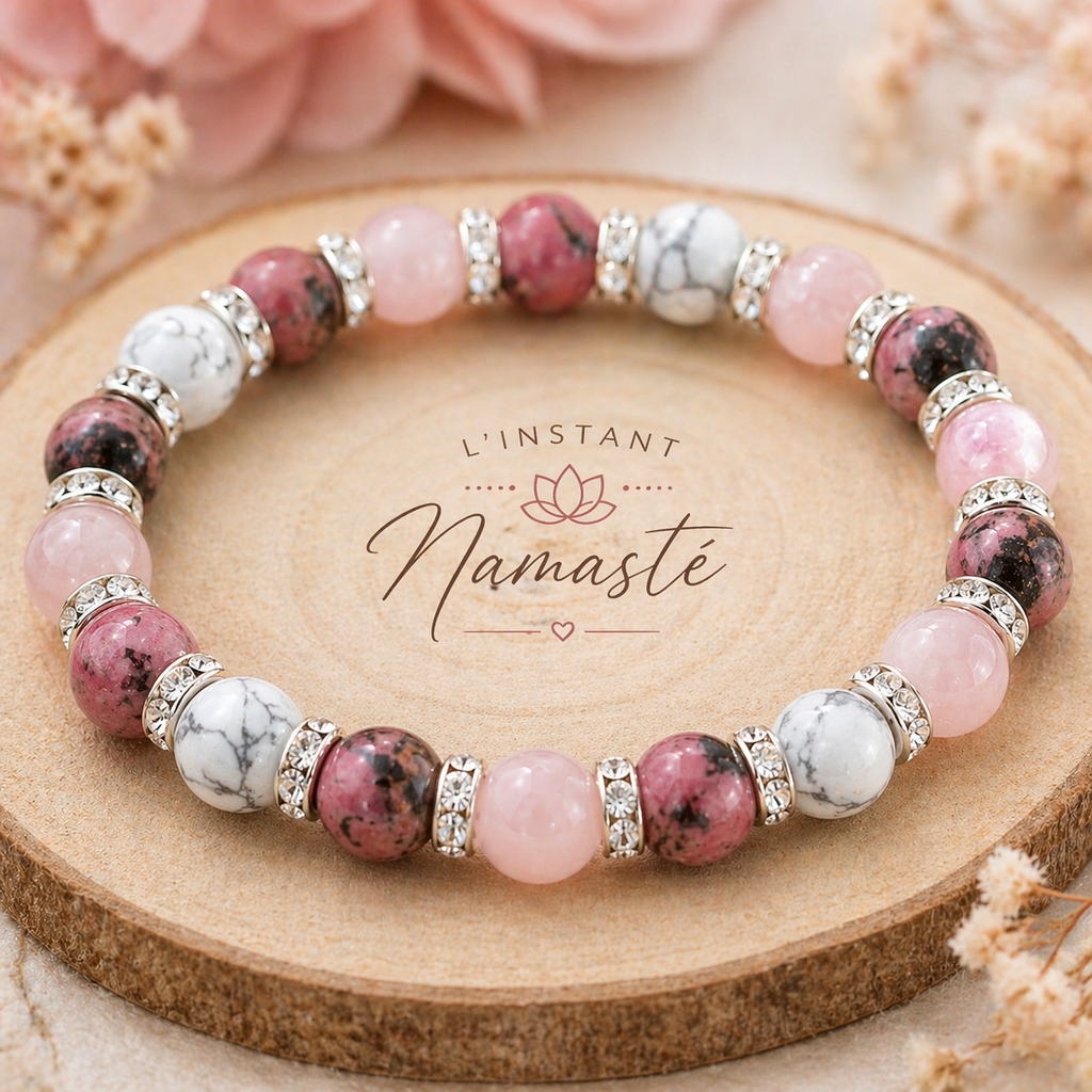 🌸  Équilibre Émotionnel Rhodonite • Howlite • Quartz Rose 🌸