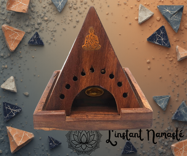 🔺 Porte-Encens Bois Pyramide Bouddha – 10 cm