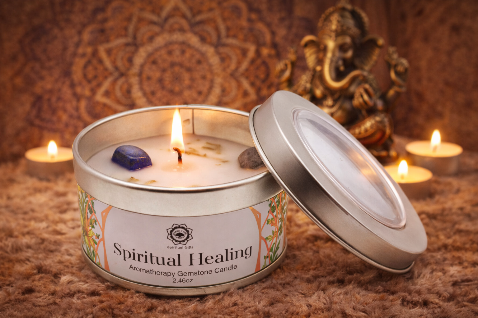✨ Bougie Guérison Spirituelle – Format Nomade – 70g 💙 Apaisement • Protection • Clarté intérieure – L’Instant Namasté