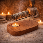 🌿 Grand Support Palo Santo & Sauge – Bois de Teck Mandala ✨ Fabrication artisanale – Indonésie 🇮🇩 ✨ L’Instant Namasté – Herve