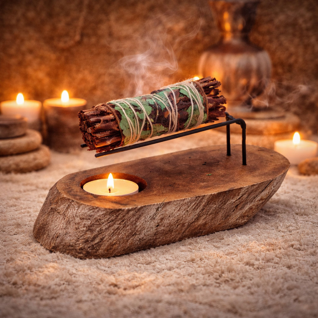 🌿 Support Fumigation Bois & Métal – Rituel de Purification ✨ Fabrication artisanale – Indonésie 🇮🇩 ✨ L’Instant Namasté – Herve