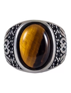 🐅 Bague Chevalière Acier – Œil de Tigre (Protection & Confiance) ✨