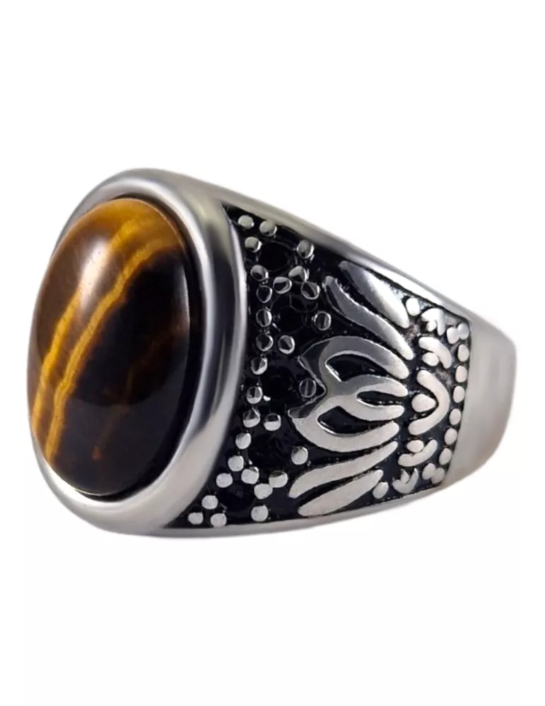 🐅 Bague Chevalière Acier – Œil de Tigre (Protection & Confiance) ✨