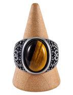 🐅 Bague Chevalière Acier – Œil de Tigre (Protection & Confiance) ✨