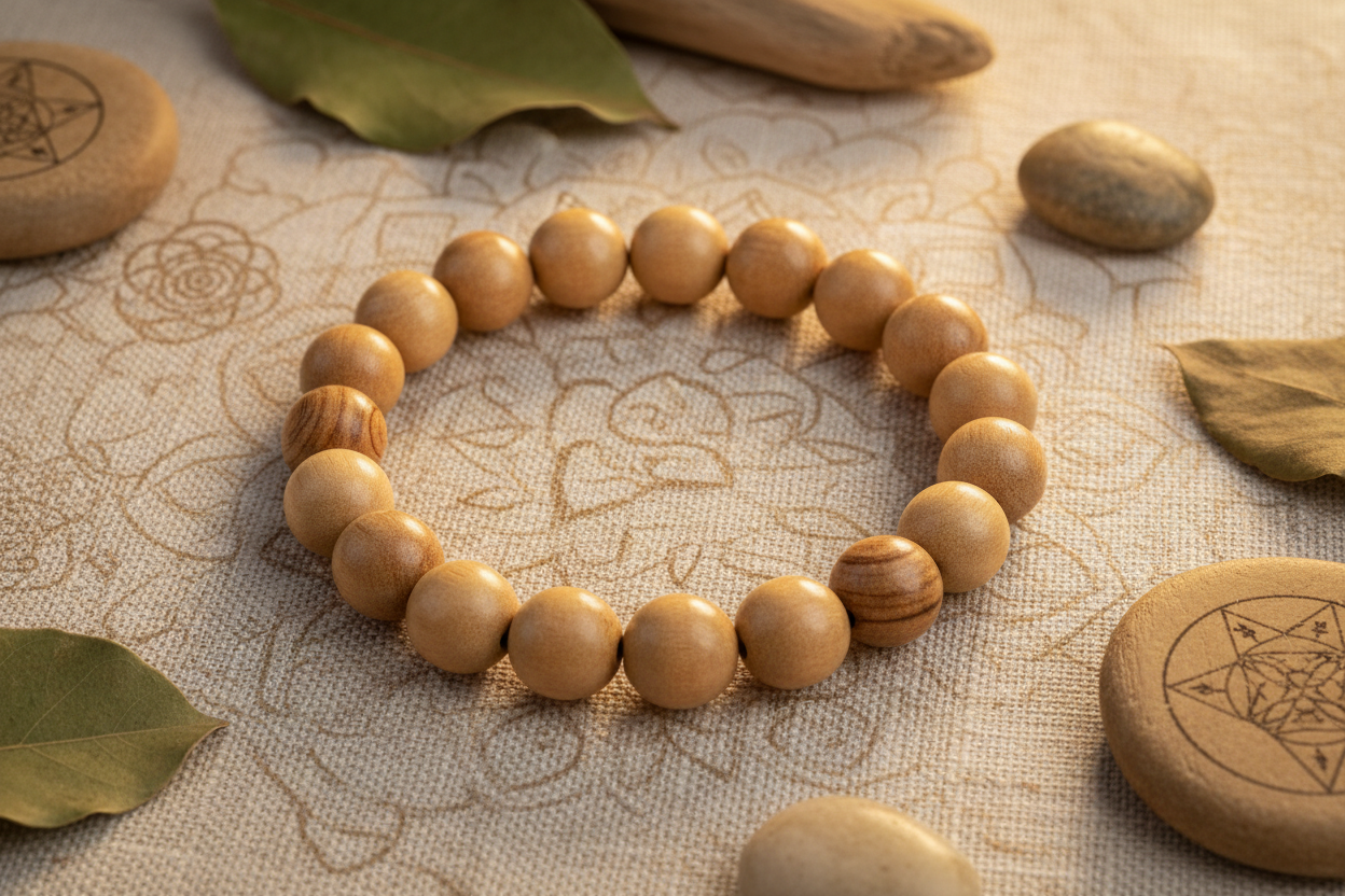
BRACELET BOULE 10MM PALO SANTO (BURSERA GRAVEOLENS) A - fond nature , mandala 