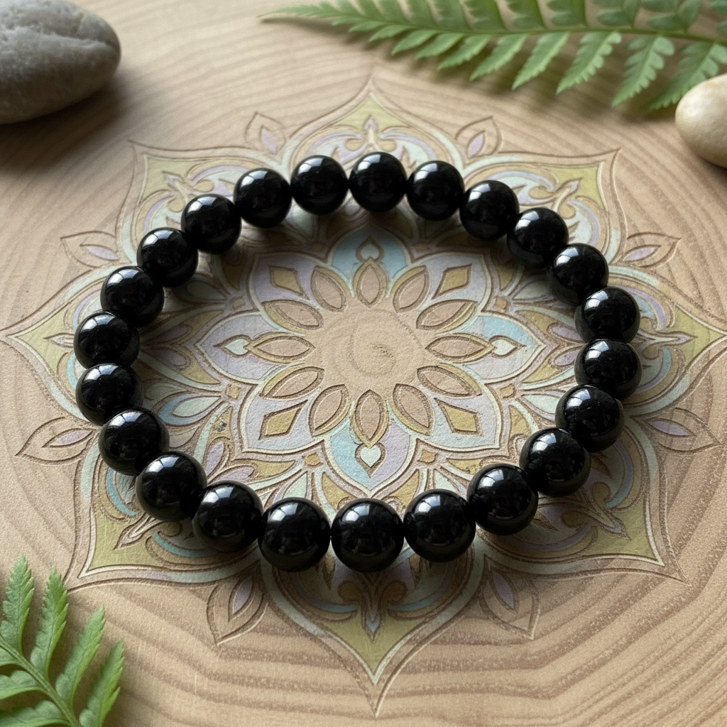 BRACELET SPINELLE NOIRE PERLES A 8 MM - Fond nature, mandala 