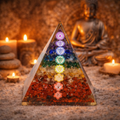 🌈 Pyramide Orgonite 7 Chakras & Barres Cuivre – Équilibre & Harmonie ✨ L’Instant Namasté – Herve