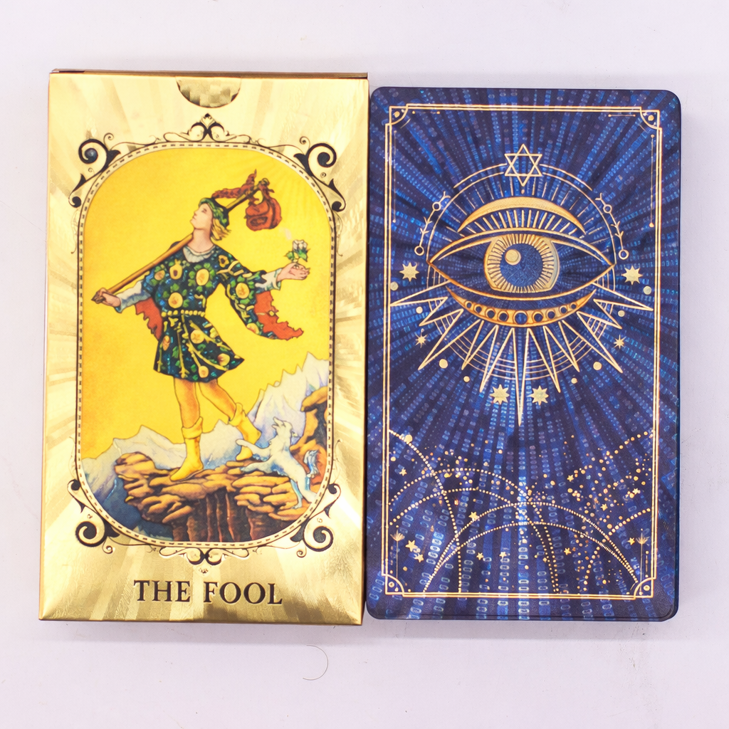 👁️ Tarot “Œil Mystique” – Blue &amp; Gold Foil – 78 Cartes + Livret  ✨ Intuition • Protection • Vision intérieure – L’Instant Namasté Herve
