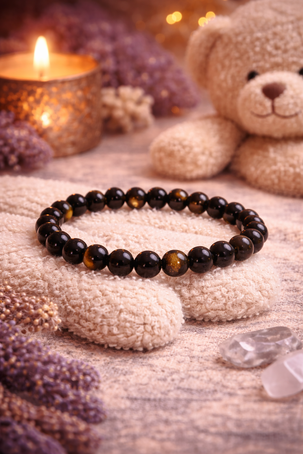 🌟 Bracelet Enfant Obsidienne Dorée – Protection & Confiance Intérieure 🖤✨