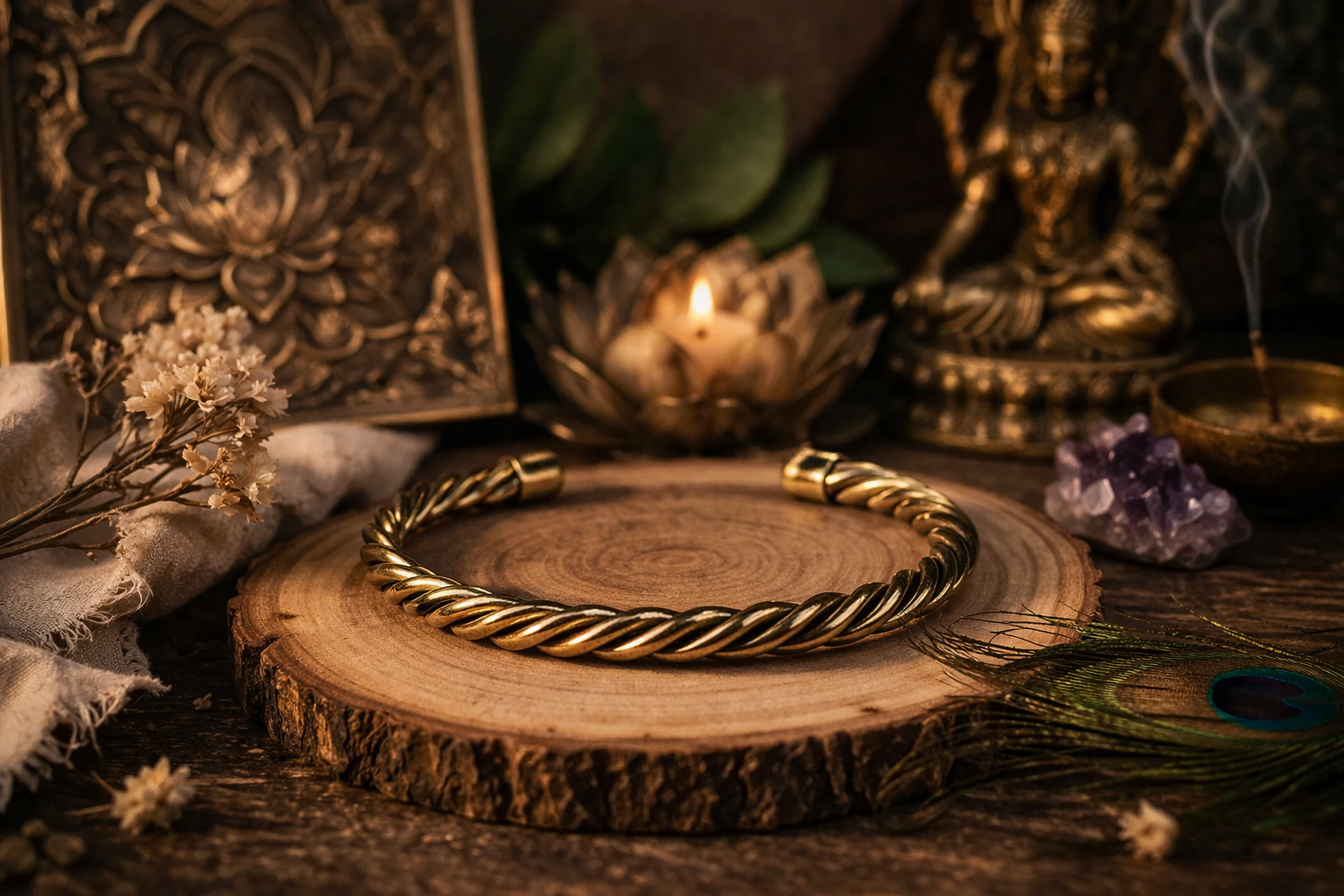 ✨ Bracelet Torsadé Couleur Or – Force, Protection & Énergie Intérieure 🌿