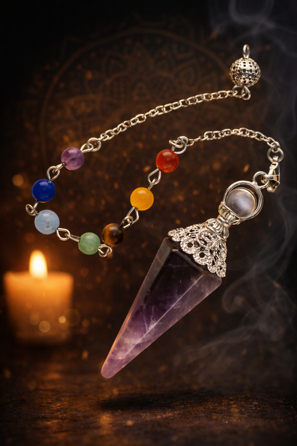 Pendule Améthyste Facetté 7 Chakras – Radiesthésie & Intuition – L’Instant Namasté Herve Liège