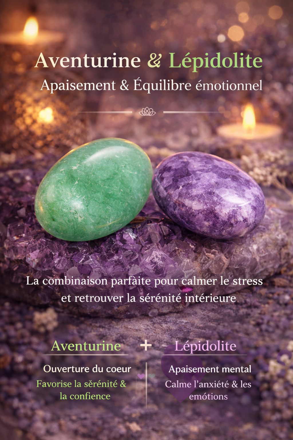 💚 Bracelet Aventurine & Lépidolite – Apaisement & Équilibre Émotionnel 🌙✨
