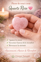 💎 Pierre de souci cœur Quartz Rose 💗 – Apaisement, Amour & Réconfort