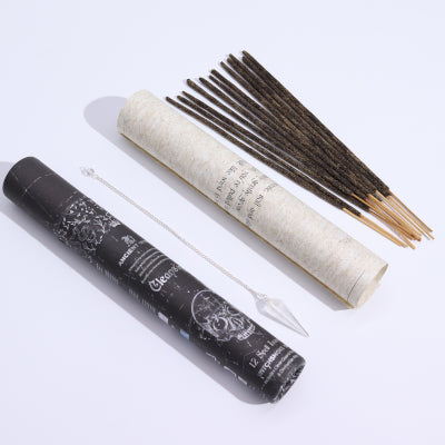 Tube Encens sortilège – Purification – Pendule Cristal de Roche