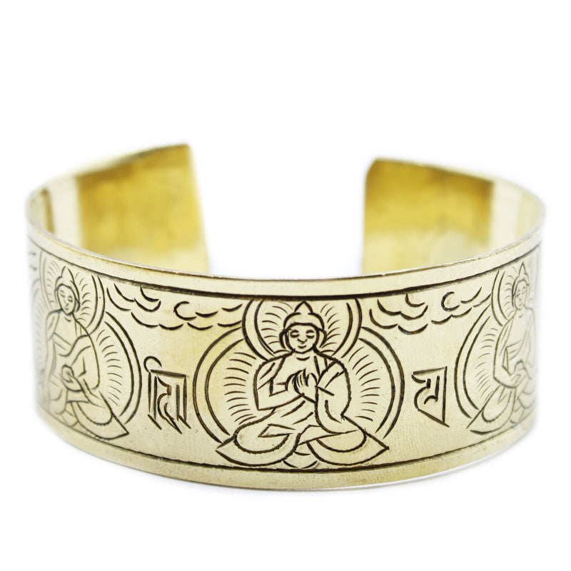 🕉️ Bracelet Mantra Tibétain – Cinq Bouddhas en Laiton