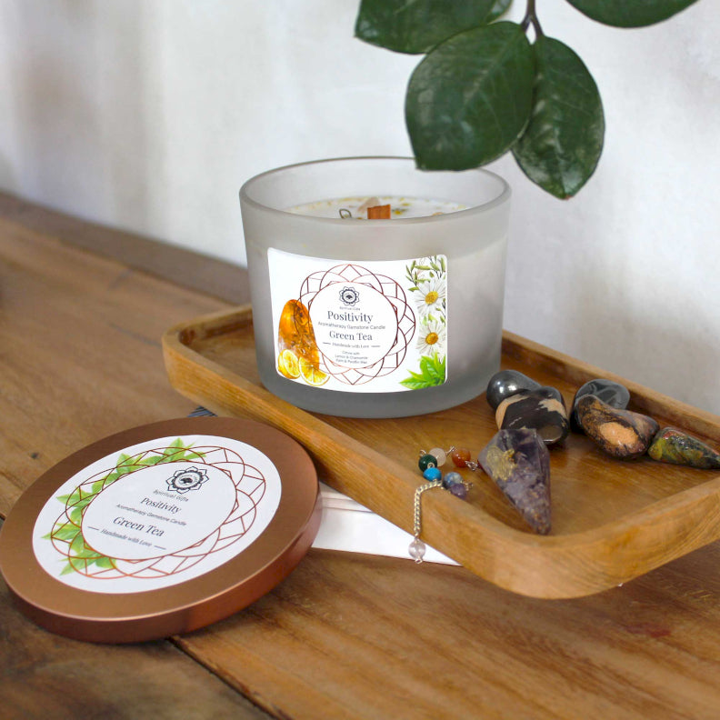 Bougie au Thé vert et Gemmes de Citrine - Positivité