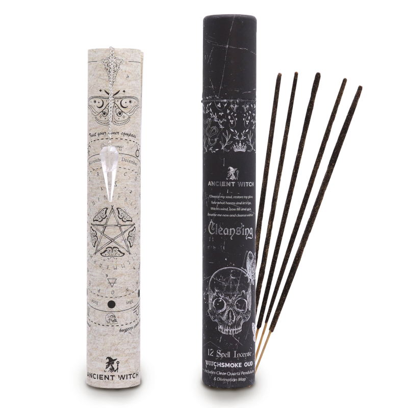Tube Encens sortilège – Purification – Pendule Cristal de Roche