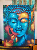 🧘 Tableau Bouddha – Blue & Gold Flower (60 × 80 cm)